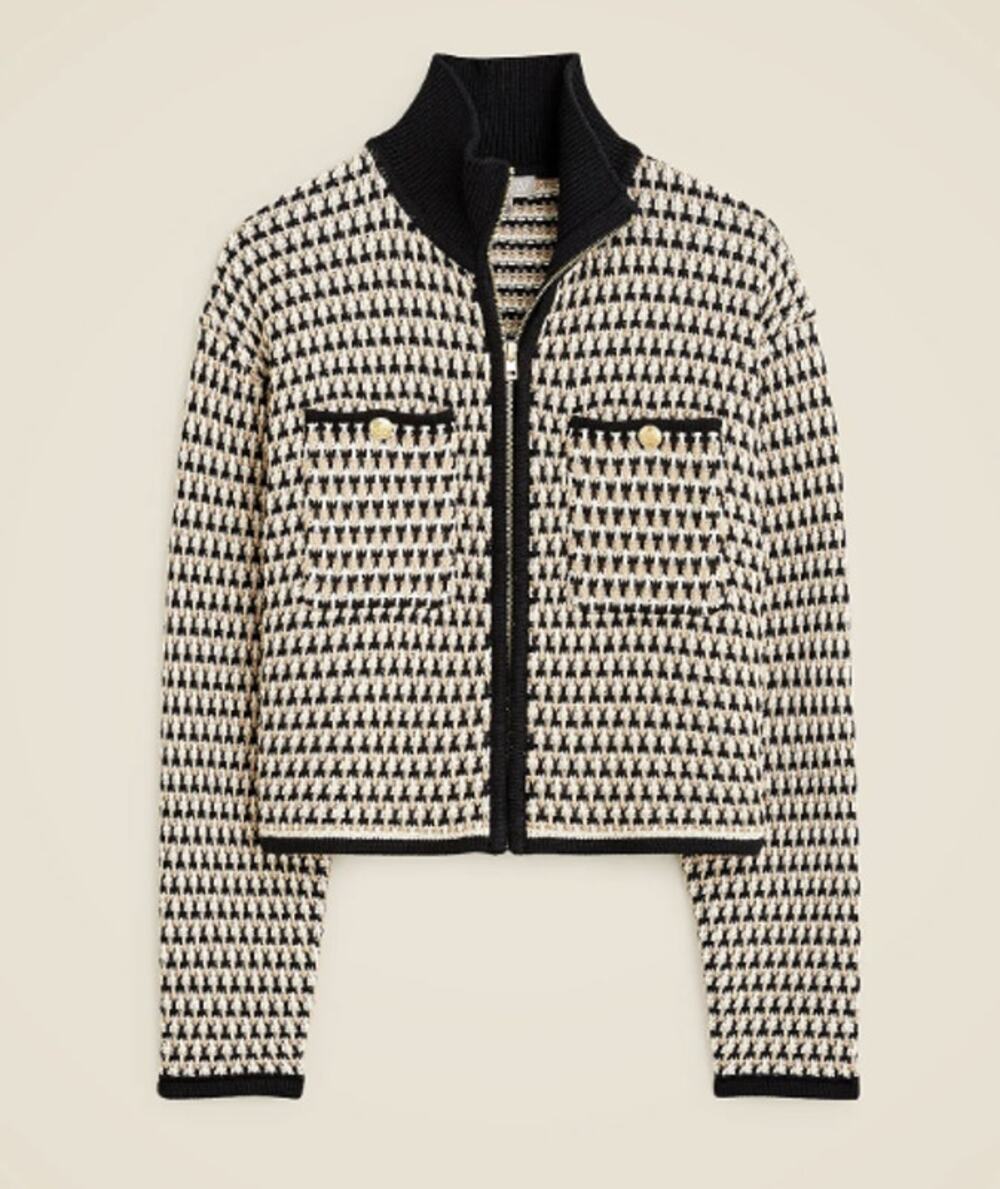 J.Crew Jacquard Sweater Jacket Full Zip Mockneck Patterned Cardigan S NWT